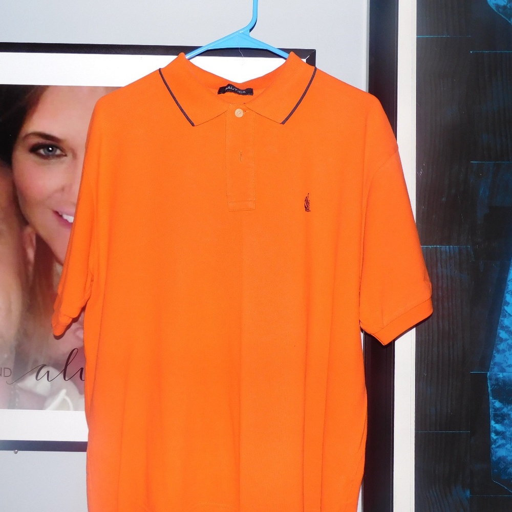 Like New Nautica Men's Polo Color: ORANGE with NAV